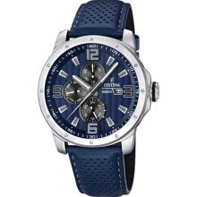 Festina Men's Quartz Watch With Blue Dial Analogue Display And Blue Leather Strap F16585/3