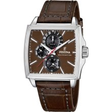 Festina Men's Quartz Watch With Brown Dial Analogue Display And Brown Leather Strap F16586/4