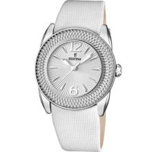 Festina Women's Quartz Watch With Silver Dial Analogue Display And White Leather Strap F16592/1