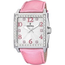 Festina Women's Silver Dial Pink Leather Strap Quartz Watch (F16571/2)