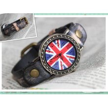 flag watch face with fruit leather band real leather handmade wrist watch