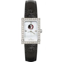 Florida State Seminoles Ladies Allure Watch Black Leather Strap LogoArt