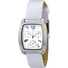 FMD White Dial White Faux Leather Strap Ladies Watch ZRT8001K