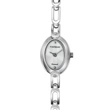 Fontenay Women's Oval Analog Quartz Watch With White Mother-Of-Pearl Back, 2 0.015 Diamonds And Silver Metal Bracelet - Na221daq