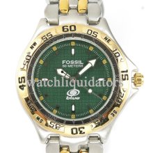 Fossil Blue Mens Twotone Olive Green Dial Illuminating Wr 50m Sport Watch