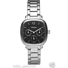 Fossil Es2854 Women's Silver Tone Stainless Steel Bracelet Black Dial Watch