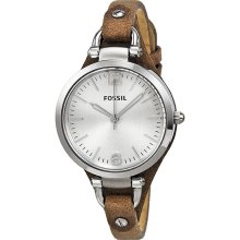 Fossil Georgia Silver Dial Tan Leather Ladies Watch ES3060