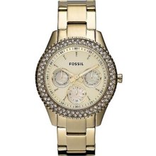 Fossil Ladies Gold Tone Stainless Steel Case and Bracelet Gold Dial Chronograph ES3101