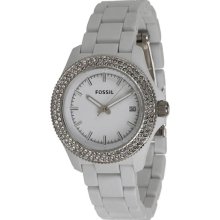 Fossil Ladies Plastic Resin Case and Bracelet White Tone Dial Crystals AM4466