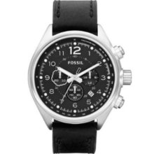 Fossil Men's Black Dial Flight Leather Strap Watch - Fossil CH2801