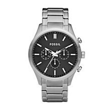 Fossil Men's Watch Fs4636 Black Chronograph Dial & Silver Band