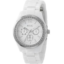 Fossil Relic Women's White Multifunction, Day,date Watch W/ Crystals, Zr15551