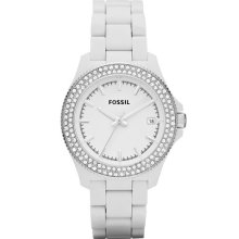 Fossil 'Retro Traveler' Crystal Bezel Bracelet Watch, 36mm White