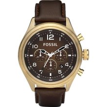 Fossil Vintaged Bronze Chronograph Leather Mens Watch DE5002 - Leather
