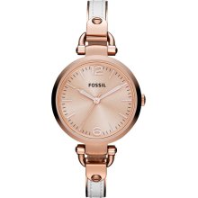 Fossil Womens Georgia Analog Stainless Watch - White Leather Strap - Rose Gold Dial - ES3261