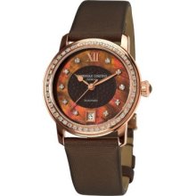 Frederique Constant Women's Swiss Automatic Brown Dial Diamond Accent Leather Strap Watch