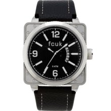 French Connection Men's Quartz Watch With Black Dial Analogue Display And Black Leather Strap Fc1066sbw