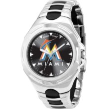 Game Time Watch, Mens Miami Marlins Black Rubber and Stainless Steel B