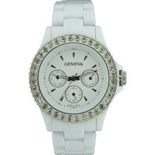 Geneva Ladies Classic Round Watch with CZ bezel