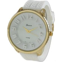 Geneva Platinum 2084 Men's Silicone Sporty Watch - White/Gold ...