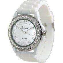 Geneva Platinum Cz Accented Silicon Link Watch Large Face