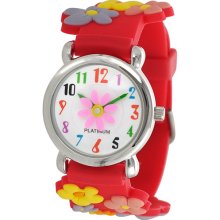 Geneva Platinum Girl's Flower Design Watch, Silicone Strap