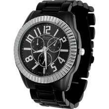 Geneva Platinum Men Black w/ Silver Chronograph Style Link Stainless Steel Watch