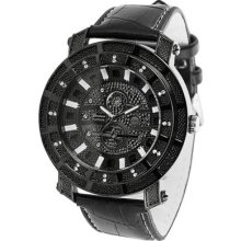 Geneva Platinum Men's Rhinestone Detail Croco Embossed Leather Strap Watch