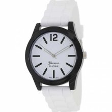 Geneva Platinum Women's 9638.Black.White White Silicone Quartz Watch with White Dial