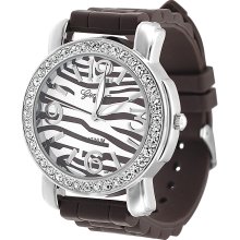 Geneva Platinum Women's Brown Striped Rhinestone Silicone Watch (Geneva Platinum Womens Watch)