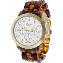 Geneva Platinum Women's Quartz Mother-of-Pearl Dial Decorative Chronograph Rhinestone Detail Watch TORTOISE