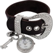 Geneva Platinum Women's Quartz Mother-of-Pearl Dial Rhinestone Charm Belt Faux Leather Strap Watch GUNMETAL