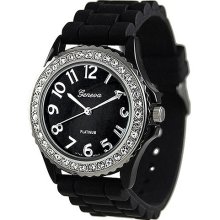 Geneva Platinum Women's Rhinestone Fleur de Lis Watch, Silicone Strap