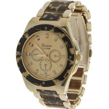 Geneva Womens Designer Inspired Chronorgaph Style Leopard & Gold Two Tone Watch