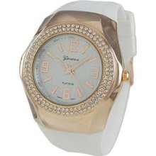 Geneva Womens Designer Inspired Rhinestone Bezel Silicone Rubber Watch