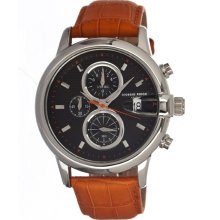 Giorgio Fedon 1919 Mens Hawk Eye Chronograph Stainless Watch - Orange Leather Strap - Black Dial - GIOGFAC003