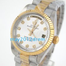 Gold & Silver Design Day Mens Auto Mechanical Stainless Steel Watch Gift