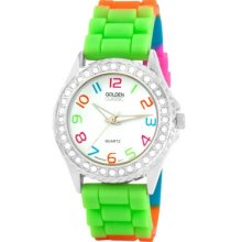 Golden Classic Women's Colors Galore Rhinestone Encrusted Watch in Multi Silicone