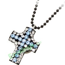 Good Jewelry Cross Pendant Blue Rhinestone Chain Necklace Lady's Quartz Watch