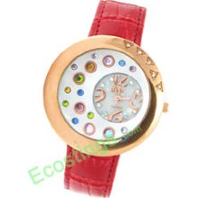 Good Jewelry Golden Watchcase + Colorful Crystal Quartz Wrist Watch - Wristband