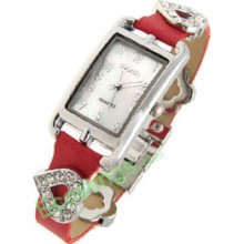 Good Jewelry Rhinestone Heart Slim Leather Band Women's Ladies' Watch