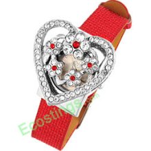 Good Jewelry Rhinestone Heart Watchcase Leather Band Ladies Watch