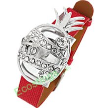 Good Jewelry Rhinestone Pineapple Watchcase Leather Band Ladies Watch