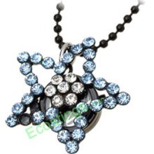 Good Jewelry Sweater Blue Rhinestone Star Pendant Necklace Lady's Watch