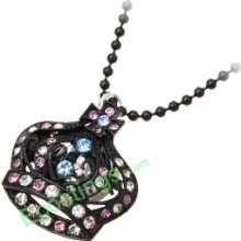Good Jewelry Sweater Chain Colorful Rhinestone Crown Pendant Necklace Lady's Watch