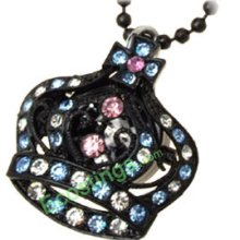 Good Jewelry Sweater Chain Colorized Rhinestone Crown Pendant Necklace Women's Watch
