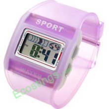 Good Stylish Sports Plastic Digital Instant Light Waterproof Wrist Watches - Light Purple