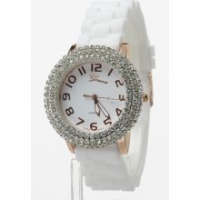 GORGEOUS CRYSTAL BEZEL JELLY STRAP WATCH (WHITE/GOLD)
