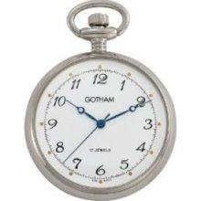 Gotham Men's Silver-Tone Mid-Size 17 Jewel Mechanical Pocket Watch #