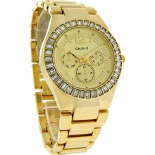 Gruen II Quartz Ladies Crystal Ice Gold Tone Bracelet Watch GRT733